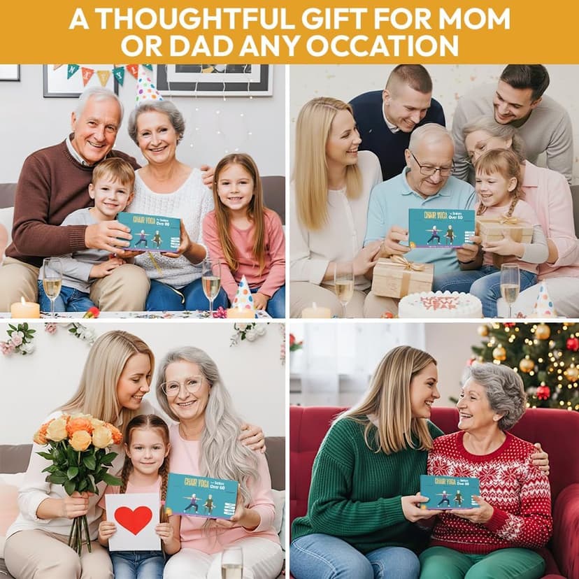 Chair Yoga for Seniors Over 60, Safe & Easy Chair Yoga Exercise Cards for Strength, Relaxation & Recovery, Thoughtful Gifts for Mom, Dad, Grandparent