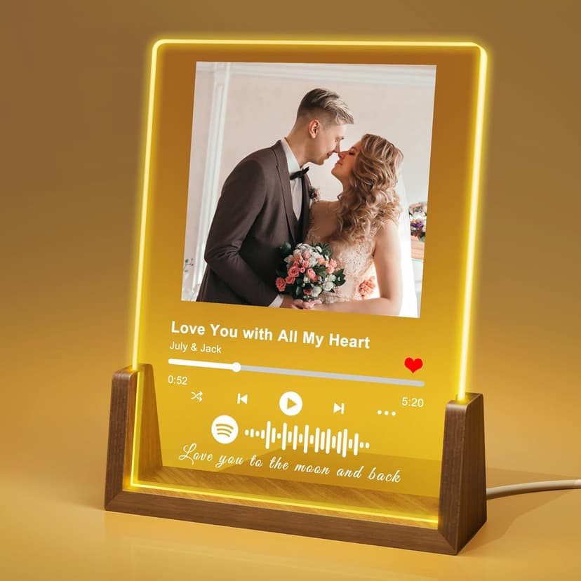 Custom Spotify Plaque-Personalized Picture Frames with Night Light,Music Plaque Frame,Personalized Anniversary Birthday Gifts for Women Men Girlfriend Boyfriend Couples