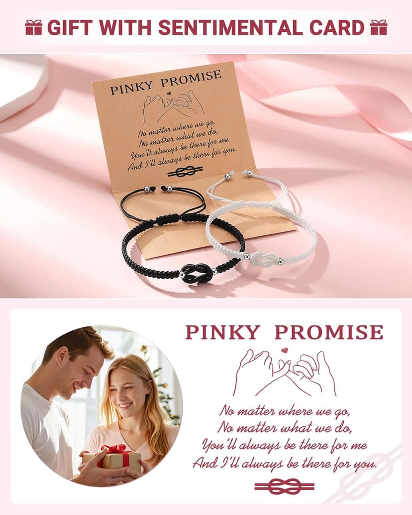 UNGENT THEM Pinky Promise Knot Couples Bracelets Anniversary Christmas Valentines I Love You Gifts for Boyfriend Girlfriend Women Men