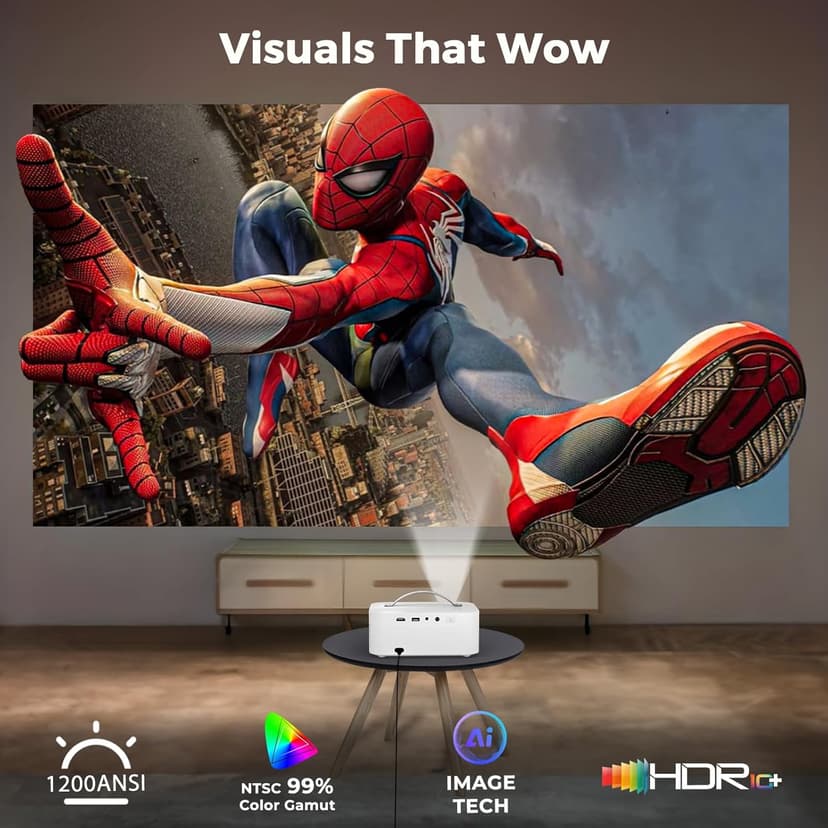 [AI Movin 2.0 System/1200 ANSI/Auto Focus] Projector-4K with WiFi 6 and Bluetooth, 30W DoIby Audio APPS Built-in Outdoor-Projector, Lisowod 1080P Smart Portable Proyector with HDR10+ 2025 Upgraded