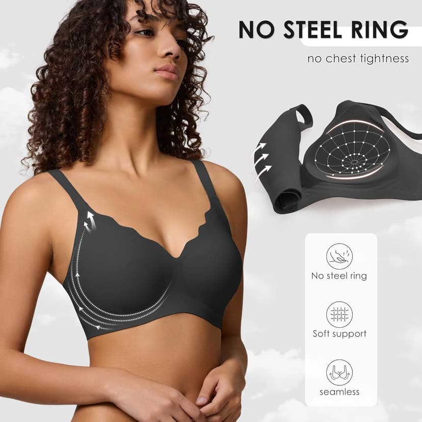 Wireless Seamless Jelly Bra for Women with Support - No Underwire Full Coverage Push Up Bras for Women