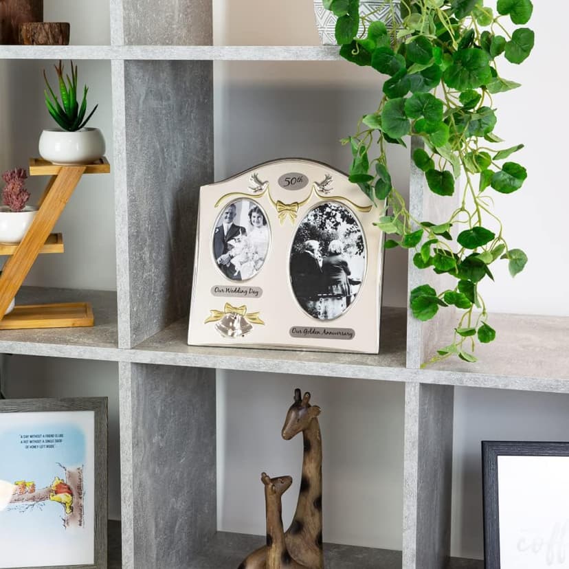 Haysom Interiors Traditional Two Tone Silver Plated 50th Golden Anniversary Double Picture Frame