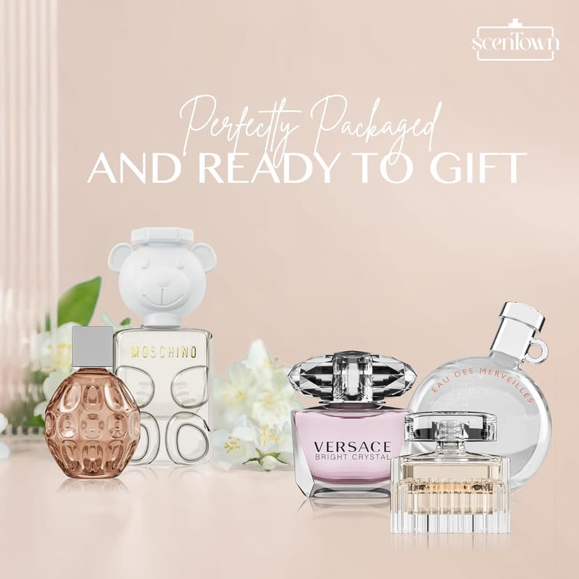 Scentown Mini Perfumes for Women (Giftset Bundle of 5) – Designer Perfume Samples for Women Packed in an Elegant Gift Box – Bundle Includes Moschino, Jimmy Choo, Chloé, Hermes & Versace