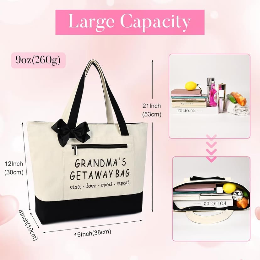 Grandma Brithday Canvas Tote Bag for Shopping Travel, Mothers day Gifts, Christmas Gifts for Grandma from Grandkids