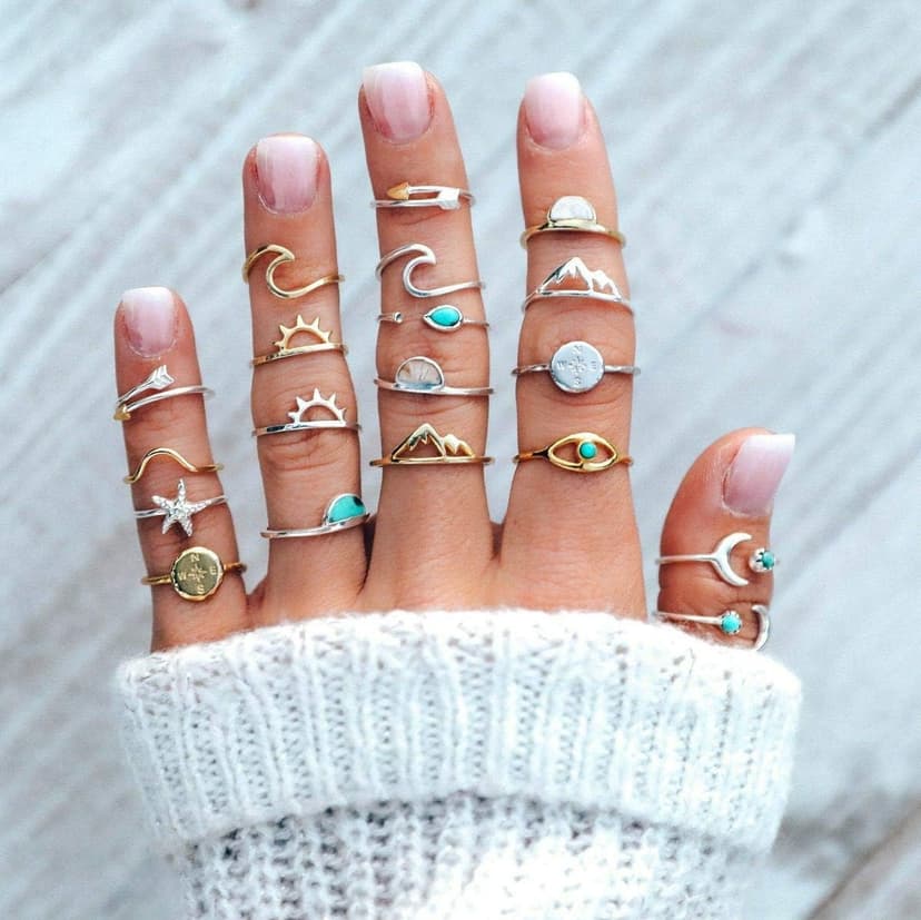 FUTIMELY Boho Retro Stackable Rings Sets for Women Knuckle Joint Finger Knuckle Nail Ring Sets Moon Stars Stack Preppy Statement Rings Cute Trendy Stuff Jewelry