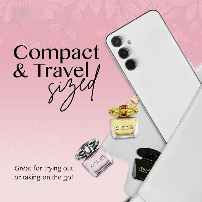 Versace Perfume for Women Set of 4 Mini, Bright Crystal, Yellow Diamond, Crystal Noir, Bright Crystal Absolu, Perfume for Women Fragrance Sampler Set Designer Womens Samples (4 Count, 0.17 oz)