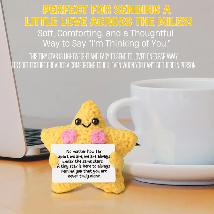 Crochet Yellow Star Doll Friendship Gift - Emotional Comfort Support Decor, Long Distance Relationship Moving Away Farewell Goodbye Leaving Gifts for Women Friend Couple Boyfriend Girlfriend Coworker