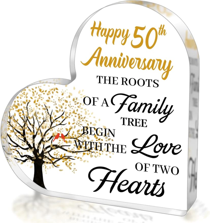 50th Anniversary Wedding Gifts for Couple Parents, Acrylic Heart Cake Topper Decorations, 50 Year Anniversary Presents Gifts Idea for Her Him