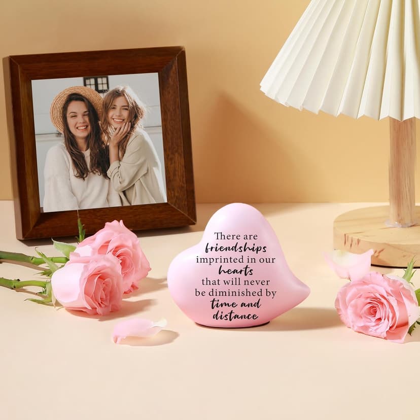 Friend Gifts for Women Birthday Unique - Friendships Imprinted in Our Hearts Never Be Diminished by Time and Distance- 4"x4" Ceramic Heart Decor, Gift for Friends Female Christmas