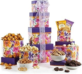 Broadway Basketeers Gift Basket Tower Snack Gifts for Women, Men, Families, College – Delivery for Birthday, Appreciation, Thank You, Get Well Soon Care Package