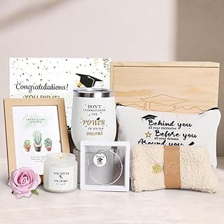 2025 Graduation Gifts,Congratulations Gifts for Her with 12 OZ Wine Tumbler,Candle,Frames,Keychain,Senior College Graduation Gifts for Daughter Son Niece Nephew,Personalized Makeup Bag for Friend