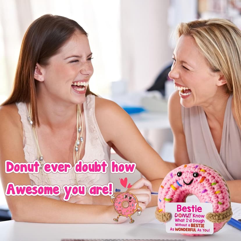 Bestie Gifts for Women Friend - Funny Cute Cool Handmade Knitted Donut for Female Woman Besties Best Friends BFF Soul Sister Coworker Friendship Birthday