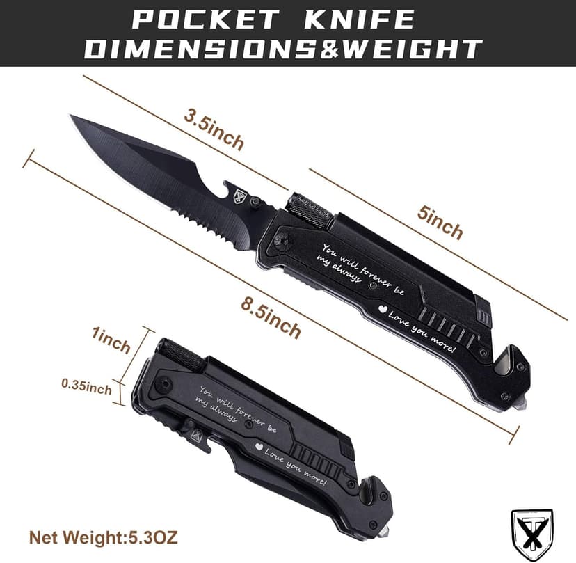 Gifts for Him Men, Christmas Anniversary Birthday Gifts for Boyfriend Husband, Stocking Stuffers for Him, Engraved Pocket Knife, Camping Hiking Multitool Knife Present, Folding Knives with Wood Box