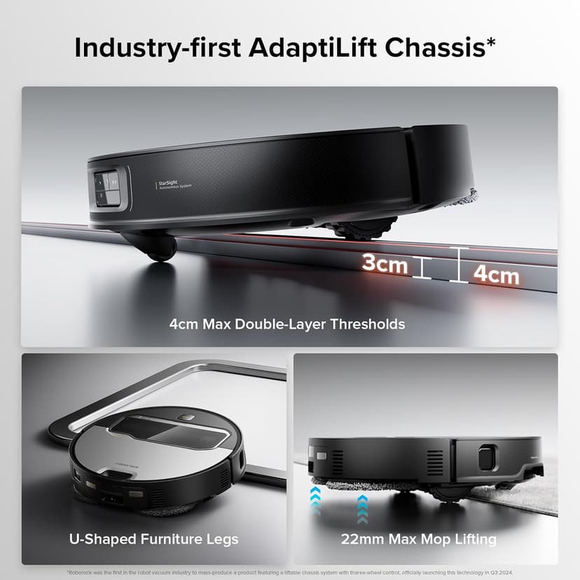 roborock Saros Z70 Robot Vacuum and Mop, OmniGrip Arm, AI-Powered, 22,000Pa Suction, 3.14’’ Ultra Slim, FlexiArm Riser Technology, AdaptiLift Chassis, Obstacle Avoidance, Auto Mop Washing & Drying