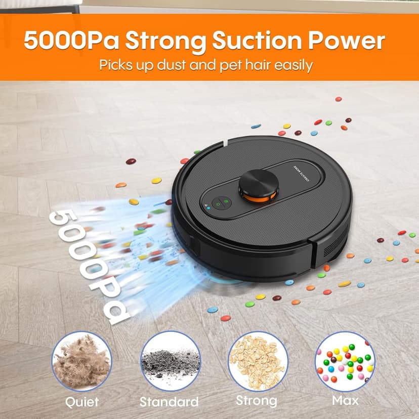 Robot Vacuum and Mop with Self-Emptying, 5000Pa Robotic Vacuum with Mapping, LiDAR Navigation, 90-Day Hands-Free Cleaning, Wi-Fi/App/Alexa Control, No-Go Zones,Ideal for Pet, Hard Floors, Carpet