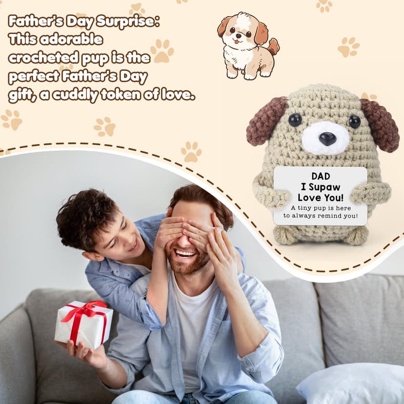 Gifts for Dad, Papa, Daddy - Son & Daughter's Funny Handmade Crochet Puppy - Thoughtful Birthday, Father's Day, Christmas, Valentine's Day, Easter, Thanksgiving