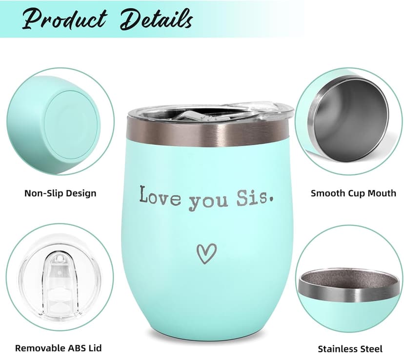 Sisters Gifts from Sister - Love You Sis - Sisters Birthday Gift - Christmas Graduation Birthday Gift for Sister, 12oz Tumbler with Straw(Mint)