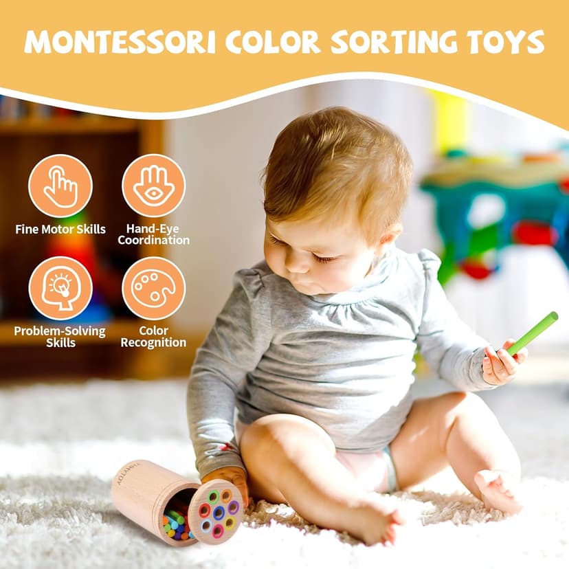 Montessori Toys for 1+ Year Old, Toddler 18 Month Old Toy Color Sorting Preschool Learning Activities, Fine Motor Skills Sensory Toys for Toddlers 1-3, 1 2 3 Year Old Girl Boy Baby Gifts