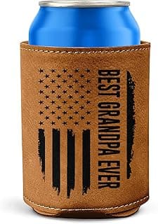 Best Grandpa Ever Gifts - Christmas, Birthday Gift For Grandpa From Granddaughter, Grandson, Kids - 12Oz Fit Collapsible Leather Beer Can Cooler Holder