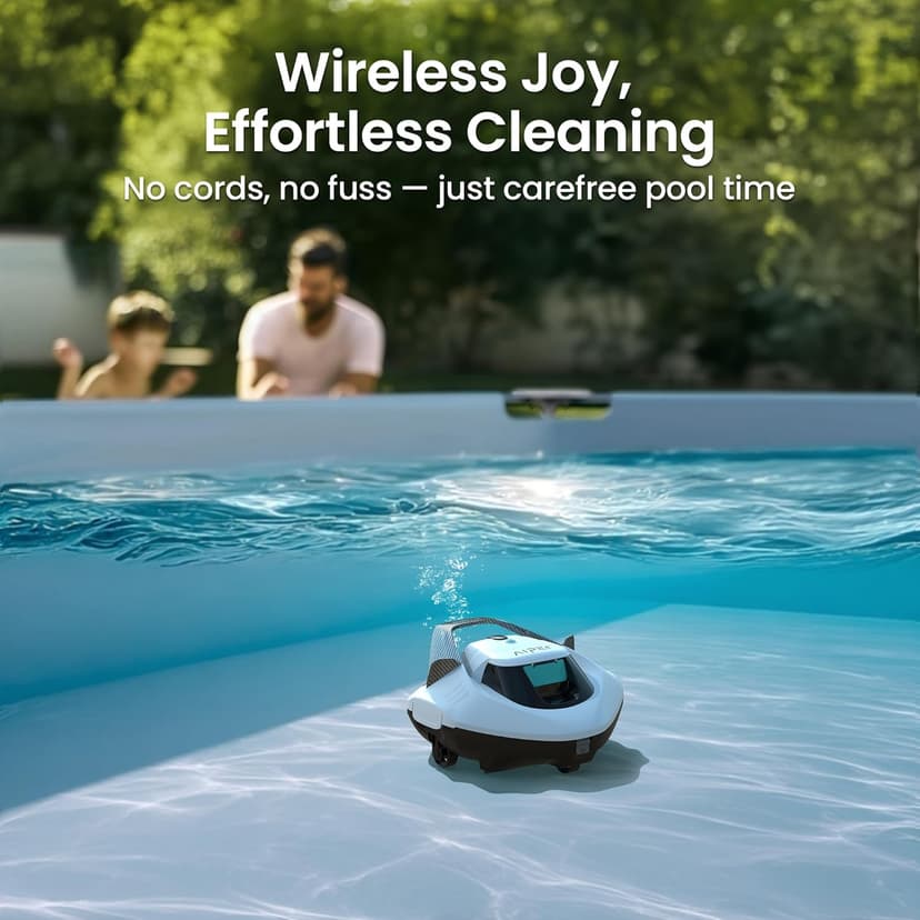 AIPER Cordless Robotic Pool Cleaner, Pool Vacuum Lasts 90 Mins, LED Indicator, Self-Parking, Ideal for Above-Ground Flat Pool up to 860 sq.ft
