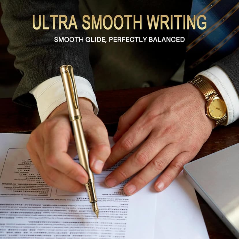 Fountain Pen with Fine Nib | Luxury Gold Finish, Smooth Ink Flow, Complete Set with Ink Cartridges, Converter & Sleeve | Ideal for Professionals, Office, Journaling, and Gifts