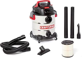 CRAFTSMAN CMXEVBE17155 10 Gallon 6.0 Peak HP Stainless Steel Wet Dry Vac, Portable Shop Vacuum Wet and Dry with Filter, Hose and Attachments for Home and Garage Use