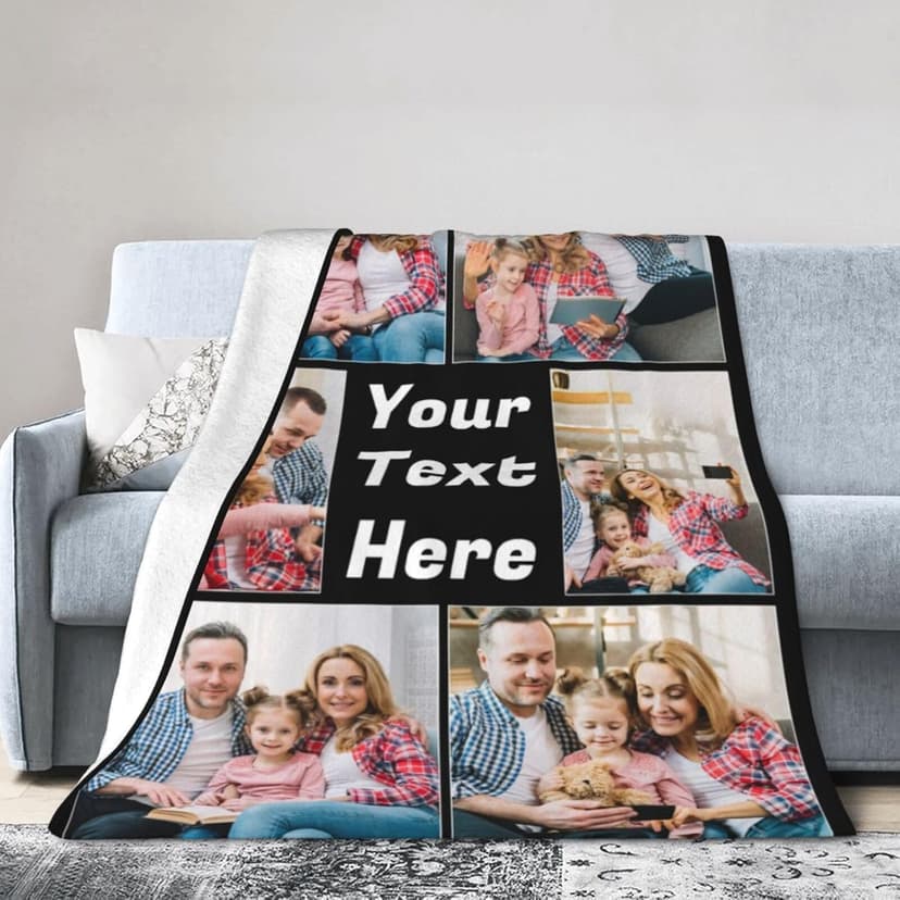 Custom Blanket with Picture Text, Personalized Blanket with Pthotos, Customized Birthday Blanket for Women Christmas Day Gifts Adult Dad Mom Husband Boyfriend Wife