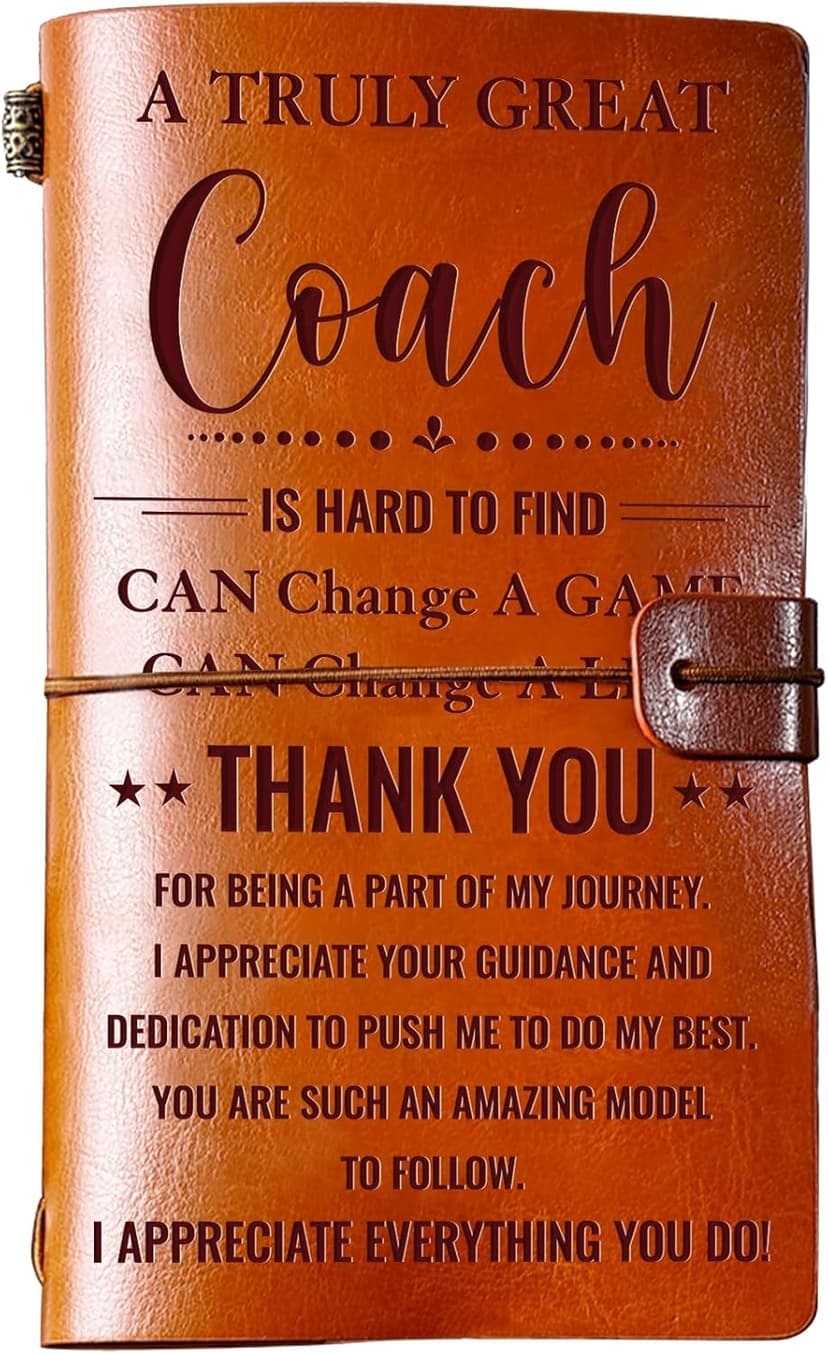 Hiipeenow Coach Appreciation Gifts for Men Women, Leather Travel Journal 140 Pages Presents, Baseball Softball Soccer Basketball Swim Football Coach Gifts, Christmas Birthday Thanksgiving