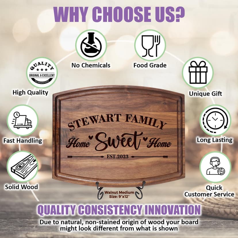 Personalized Home Sweet Home Cutting Board – Custom Engraved Wooden Board – Housewarming Gift, New Home Gift, Realtor Closing Gift, Wedding, Anniversary, Christmas, Bridal Shower Present