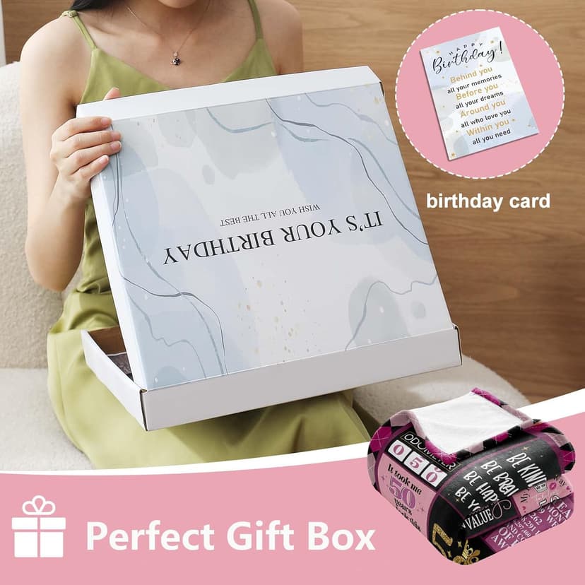 50 Birthday Gifts for Women, 50th Birthday Blanket with Gift Box, 50th Birthday Decorations Gift Ideas for Her, 50 Year Old Gifts for Women Turning 50 and Fabulous