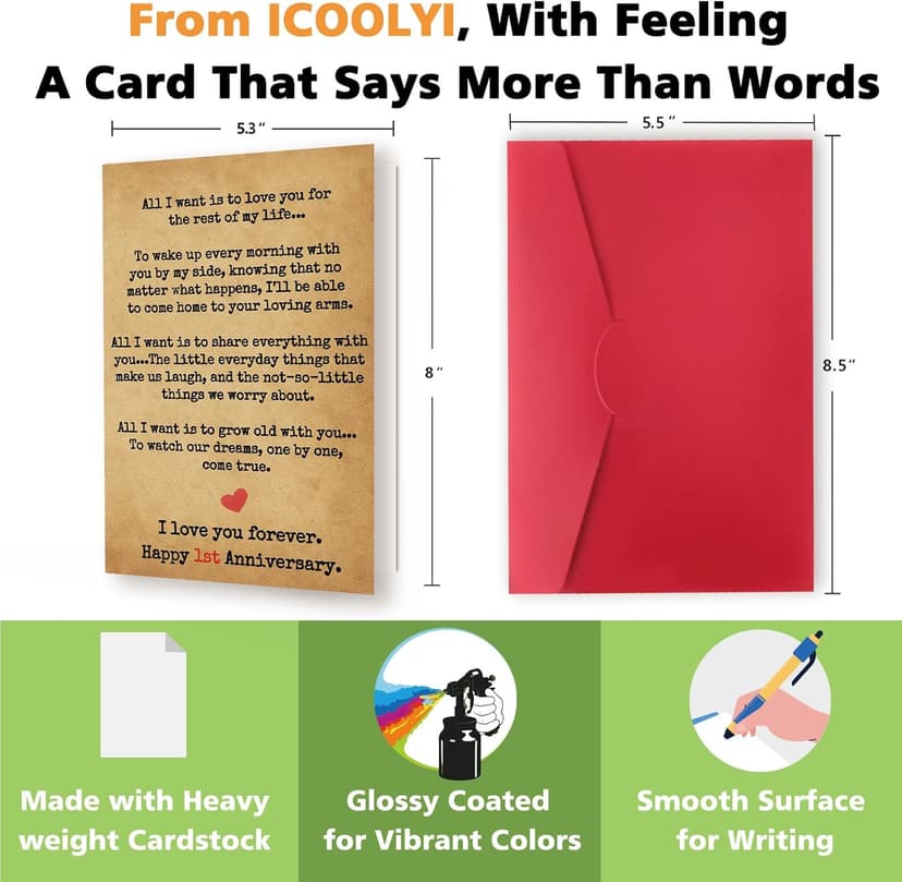 Romantic 1 Year Anniversary Card and Gift Ideas for Boyfriend, Girlfriend, Husband, Wife, Men & Women – 1st Year “Love Letter” Vintage Style – Heartfelt Present for First Anniversary