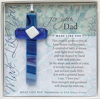 Sentimental Gift For Dad From Daughter Or Son For Father's Day/Christmas/Birthday- Handmade in USA Glass Cross with Poem- Gift for Dad Who Has Everything