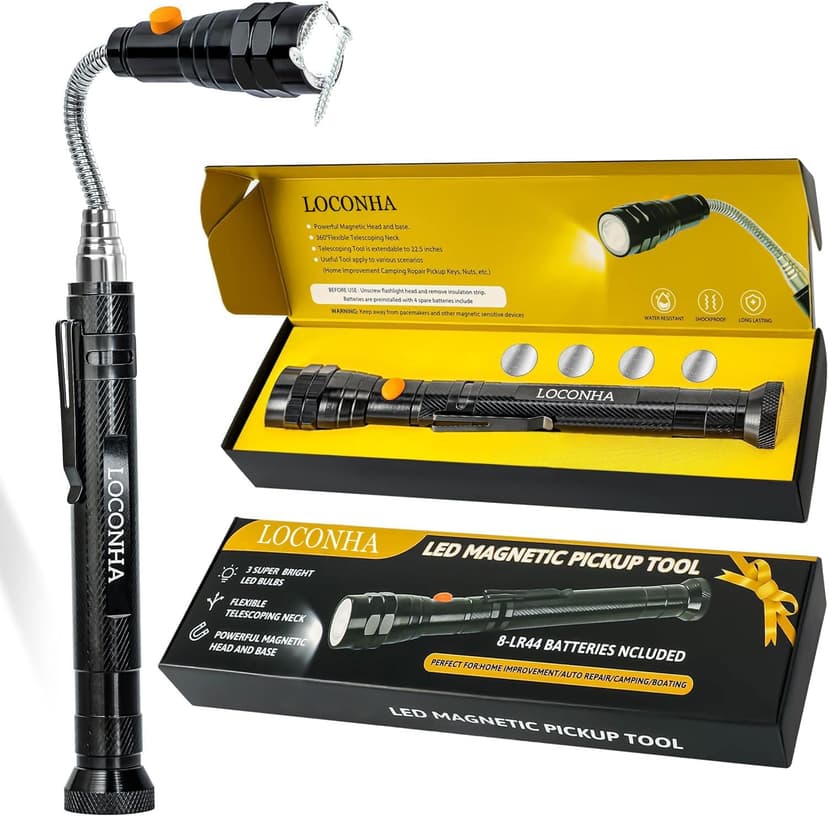 Magnetic Pickup Tool with LED Lights, Telescoping Magnet Flashlight, Cool Gadget Birthday Gifts Christmas Day Gifts for Men, Handyman, Husband, Boyfriend, Him, Father, Dad (1 Pack)