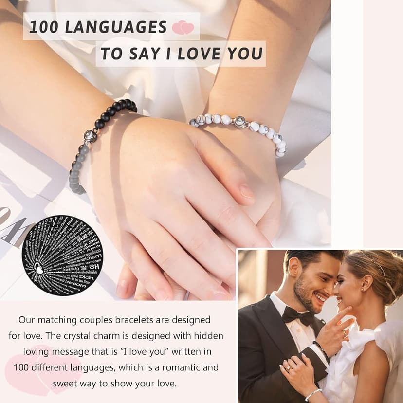 UNGENT THEM I Love You 100 Languages Bracelets Couples Gifts To My Men, Boyfriend, Girlfriend, Husband, My Love, Soulmate, Fiance - Anniversary Valentines Day Birthday Christmas Gift for Him and Her