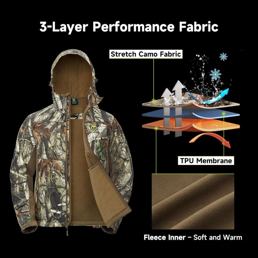 TIDEWE Hunting Clothes for Men with Fleece Lining, Safety Strap Compatible Water Resistant Silent Hunting Jacket and Pants