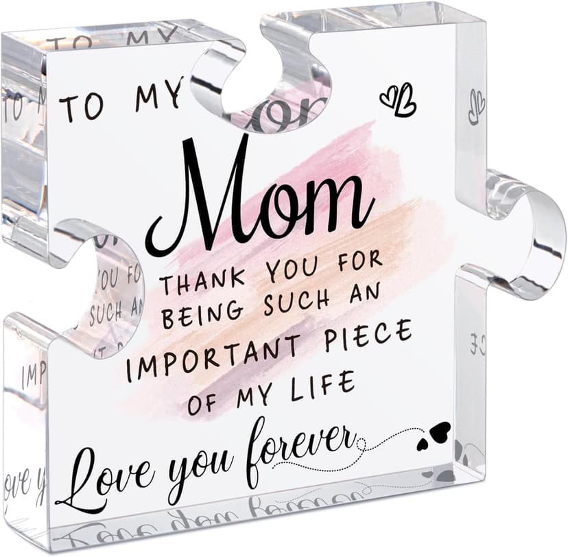 LukieJac Gifts for Mom from Daughter Son - Best Mom Ever Gifts Unique Mother Birthday Acrylic Puzzle-Shaped Plaque Desk Decorations Present for Mom Christmas Anniversary