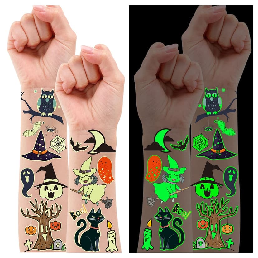 Partywind 250 Styles Glow Halloween Party Supplies, Luminous Halloween Temporary Tattoos for Kids Birthday Party Decorations Favors, Halloween Goodie Bag Fillers (24 Sheets)
