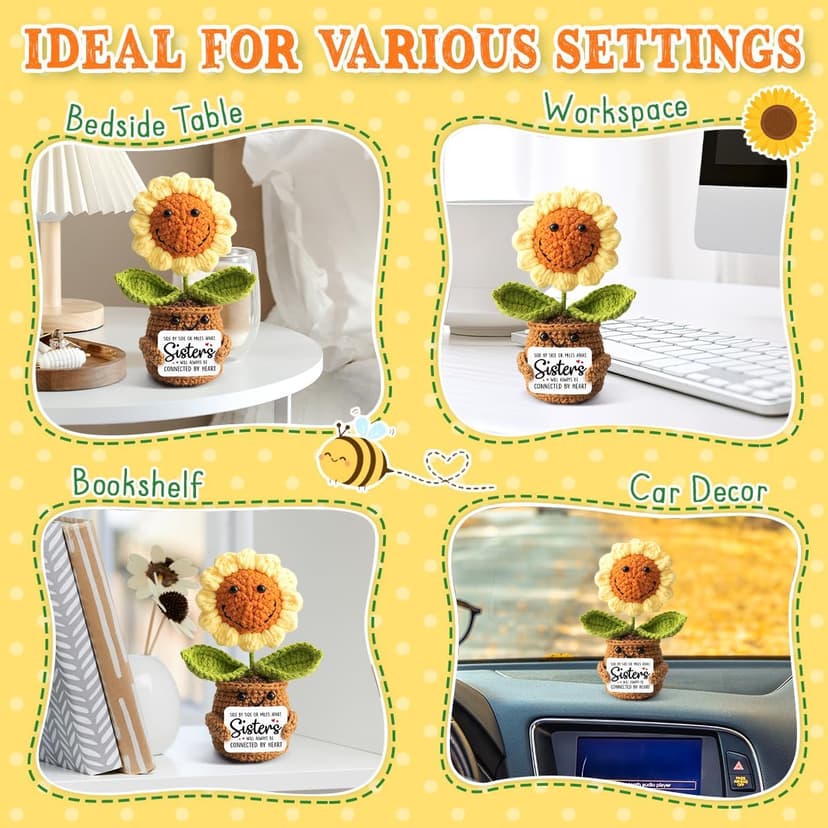 Sister Gifts from Sister - Positive Sunflower Crochet - Side by Side Or Miles Apart Sisters Emotional Sunflower Support Crochet - Birthday, Graduation, Long Distance Gifts for Women, Soul Sisters
