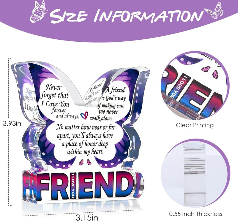 Best Friend Birthday Gifts for Women, Butterfly Gift for BFF Bestie Bestfriend, Friendship Gifts for Women, Small Gifts for Female Friend Ideas, Friend Decorative Signs Plaques