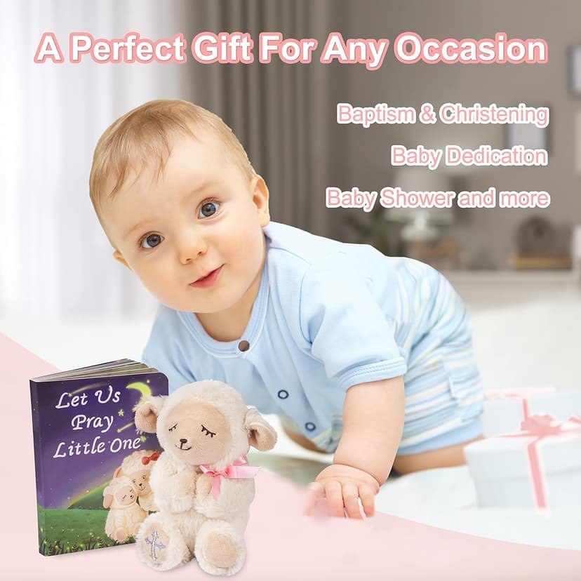 Baptism Gifts for Girl, Great Christening, Dedication and Baptism Gift Set for Girl and Newborn Baby, Includes 7" Praying Lamb Plush Toy and Let Us Pray Baby Book in Keepsake Gift Box