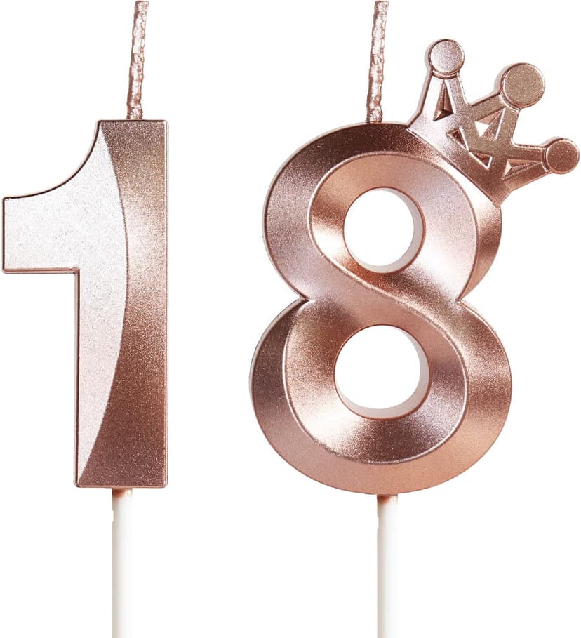 18th Birthday Candles for Cake, Number 18 Rose Gold Candles with Crown, 3D Design Birthday Cake Topper for Girl Women Birthday Party Wedding Anniversary Celebration Decorations Supplies