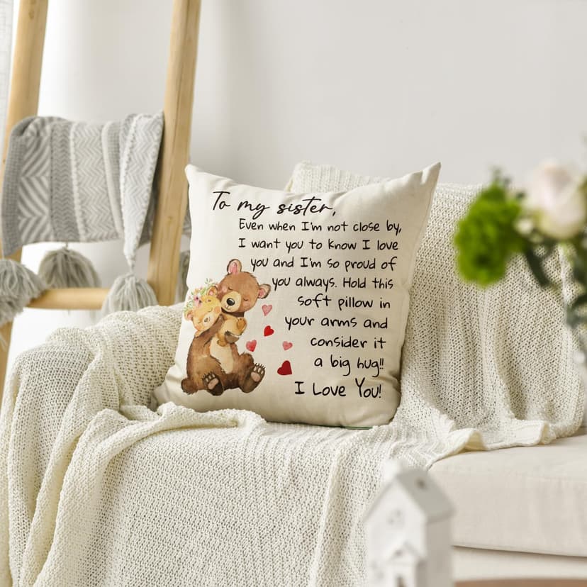 AVOIN colorlife to My Sister Throw Pillow Cover, 18 x 18 Inch Christmas Sister's Gift Lady Girls Birthday Cushion Case from Sister Brother