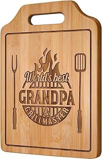 AceThrills Grandpa Gifts for Grandpa Birthday, Christmas, Fahthers Day - Grill Master Engraved Bamboo Cutting Board 12.3"L x 8.7"W x 0.4"Th (World's Best Grandpas)