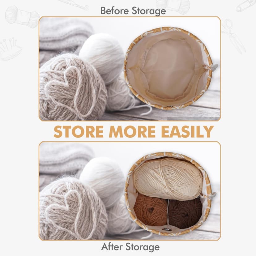 TOGETRUE Yarn Bag, Small Knitting Crochet Bag, Portable Yarn Storage Bags Organizer for Crocheting Project, Store Skein Ball, Short Knitting Needle (Yellow)