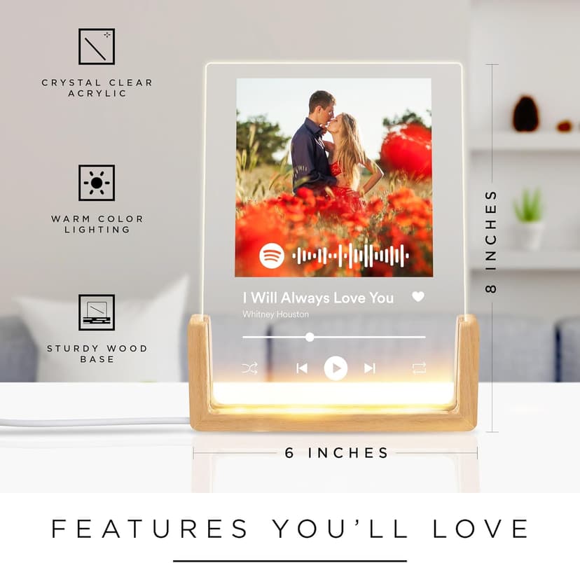 My Sign Center Personalized Gifts for Girlfriend, Her, Women, Wife - Custom Spotify Plaque, Customized Picture Frame For Couple, Boyfriend, Him, Anniversary and Birthday, 6"x8" Acrylic Photo