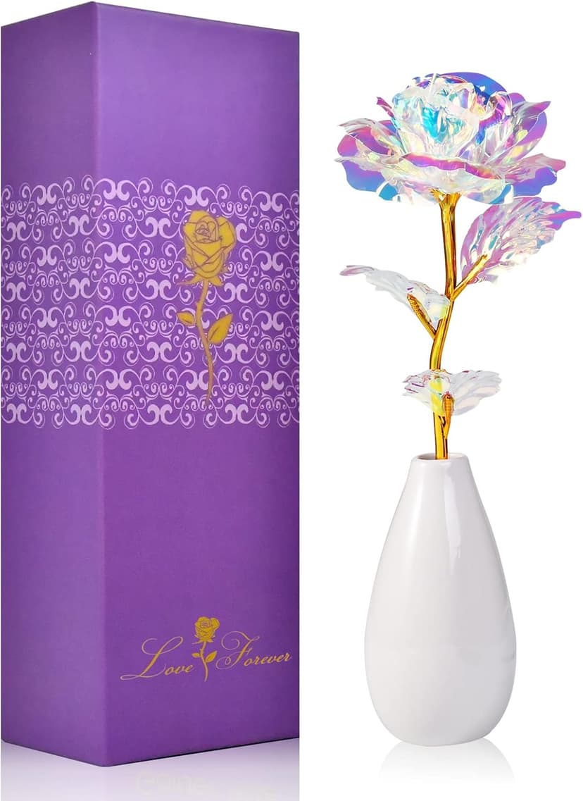 Tmacker Christmas Mom Gifts for Grandma Women-Artificial Rose Fake Flowers with Ceramic Vase, Birthday Gifts for Mom Wife Girlfriend Sister on Valentines Mothers Day Anniversary Thanksgiving Wedding