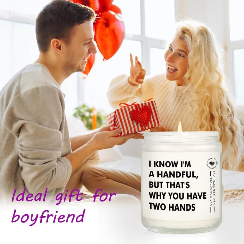 Anniversary Candle Gifts for Boyfriend, Husband, Him - Handmade Lavender Scented (7oz), Funny Birthday Valentines Day Christmas I Love You Gift for Him Boyfriend