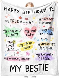 Best Friend Bestie Birthday Gifts for Women, Soft Flannel Blanket, Friend Birthday Gifts for Women Friendship, Happy Bday for Bestie BFF, 50 x 60 inches
