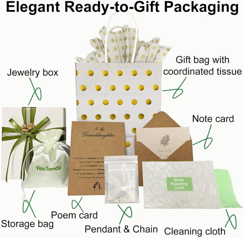 YEETONDA Granddaughter Necklace - Granddaughter Gifts from Grandma, Graduation Gifts for Her, Birthday Christmas Confirmation Wedding Keepsake Jewelry gifts for Granddaughter Teen Girls, Sterling Silver Freshwater Pearl Necklace