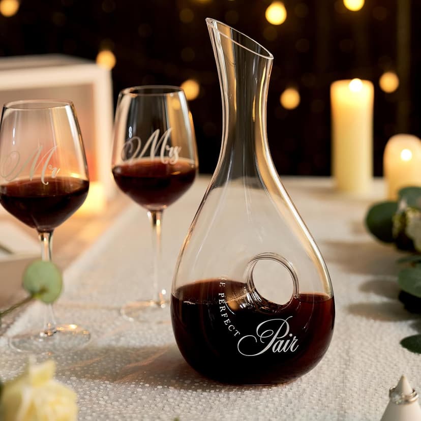 AW BRIDAL Mr and Mrs Wine Glasses and Decanter Set, Wedding Bridal Shower Engagement Gift for Couples 2025, Wedding Glasses for Anniversary Bride Bachelorette with Wood Keepsake Box